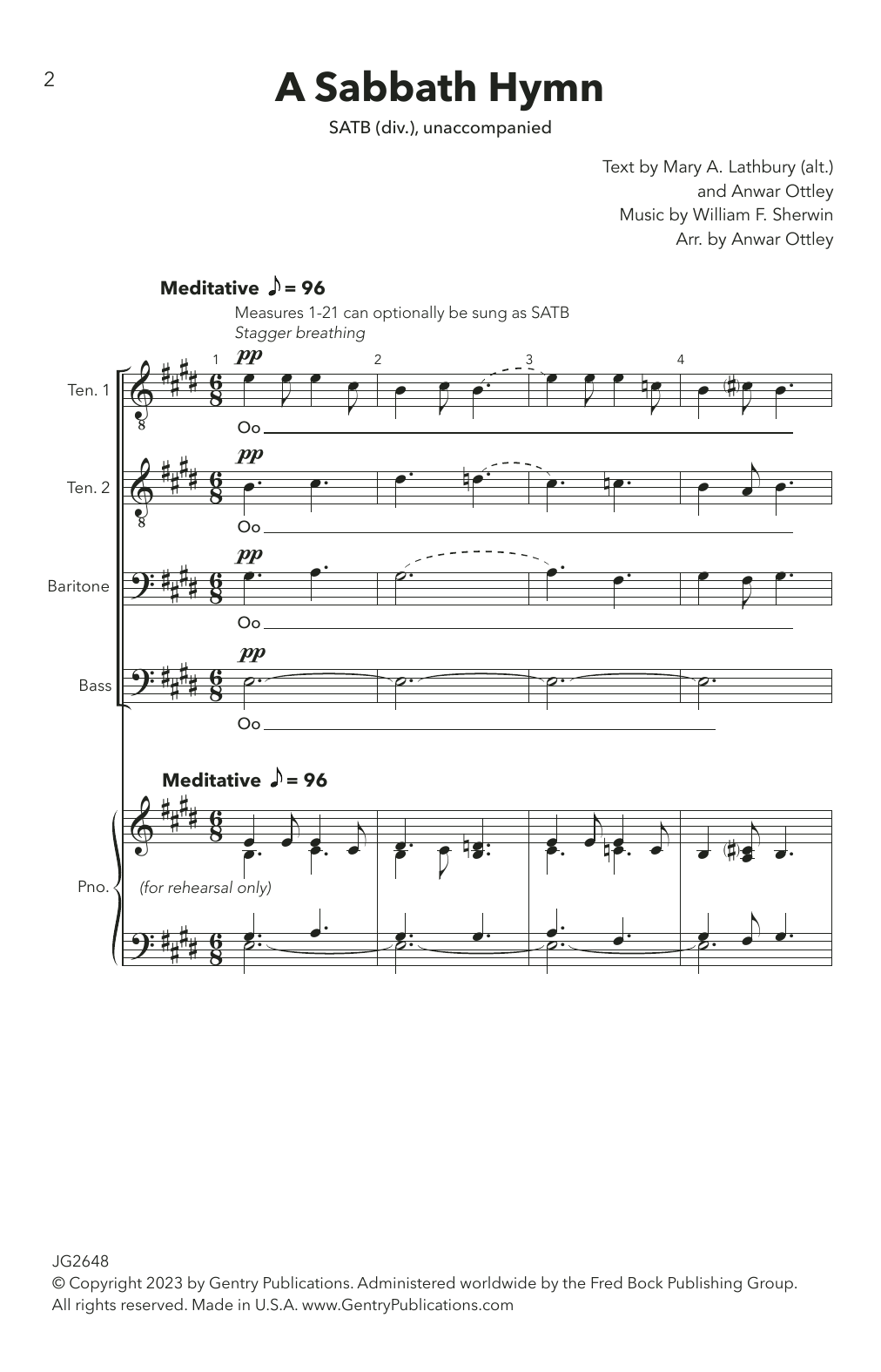 Download William F. Sherwin A Sabbath Hymn (arr. Anwar Ottley) Sheet Music