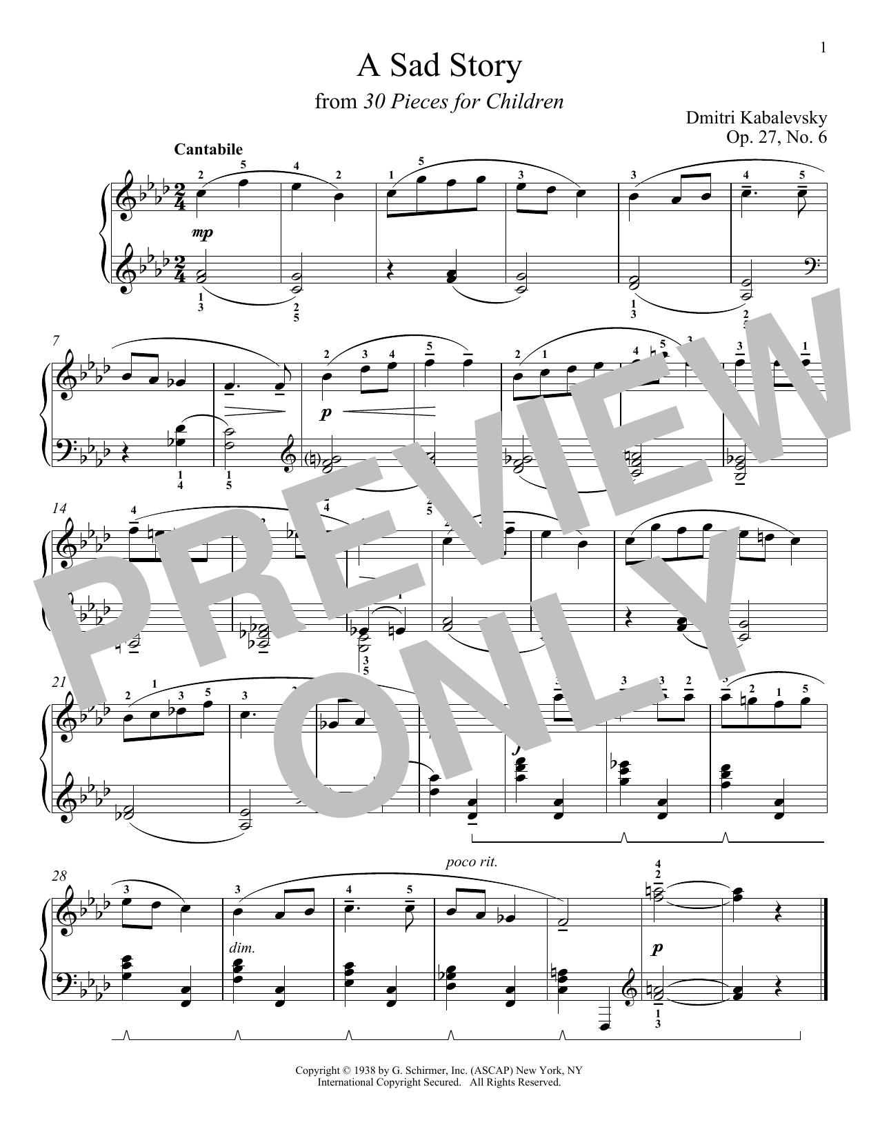 Download Dmitri Kabalevsky A Sad Story, Op. 27, No. 6 Sheet Music
