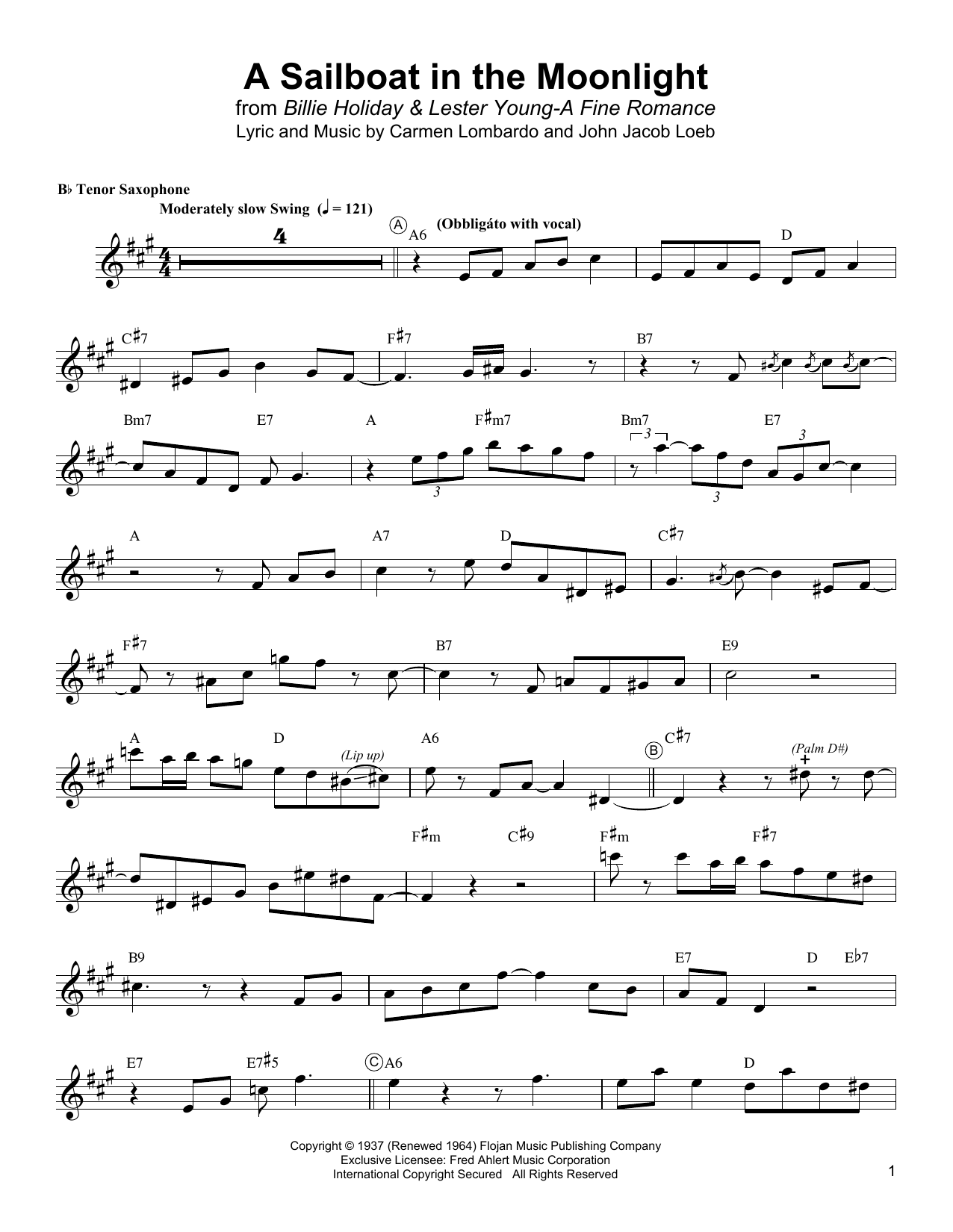 Download Lester Young A Sailboat In The Moonlight Sheet Music