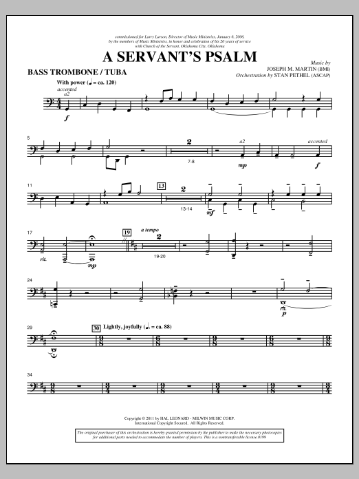 Download Joseph M. Martin A Servant's Psalm - Bass Trombone/Tuba Sheet Music