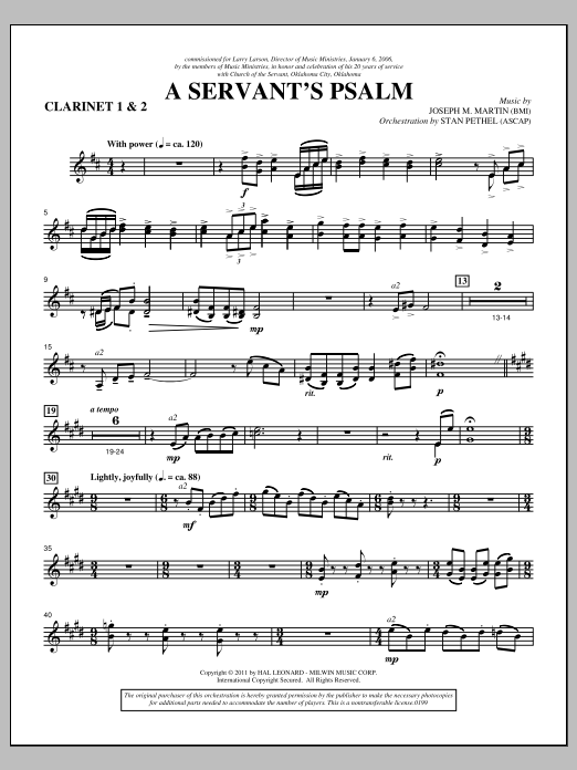 Download Joseph M. Martin A Servant's Psalm - Bb Clarinet 1,2 Sheet Music