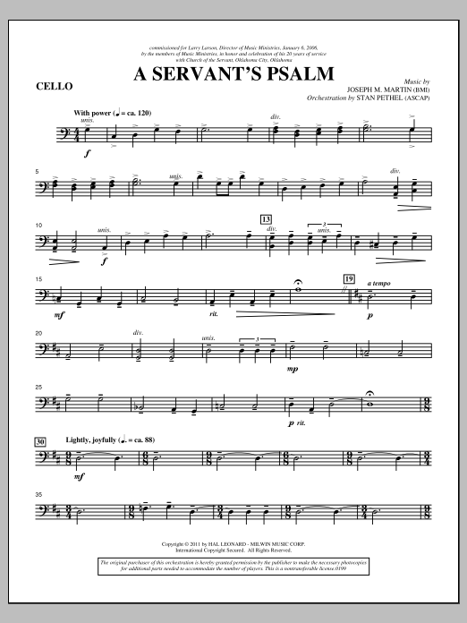 Download Joseph M. Martin A Servant's Psalm - Cello Sheet Music
