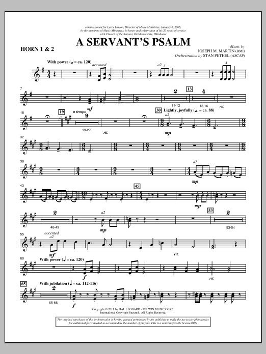Download Joseph M. Martin A Servant's Psalm - F Horn 1,2 Sheet Music