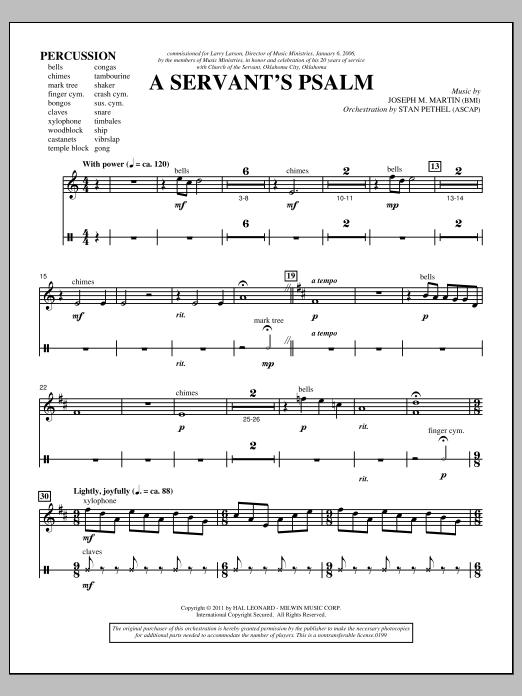 Download Joseph M. Martin A Servant's Psalm - Percussion 1 & 2 Sheet Music