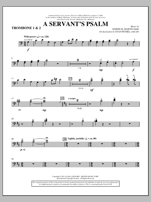Download Joseph M. Martin A Servant's Psalm - Trombone 1 & 2 Sheet Music