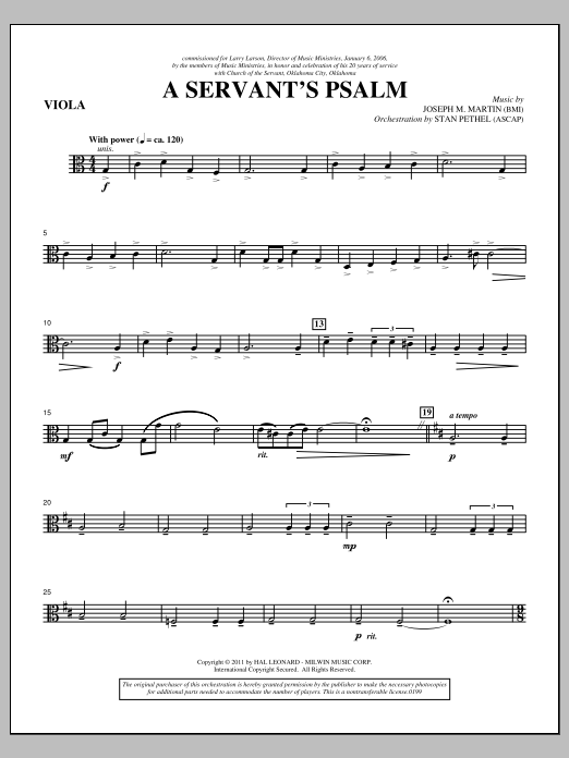 Download Joseph M. Martin A Servant's Psalm - Viola Sheet Music