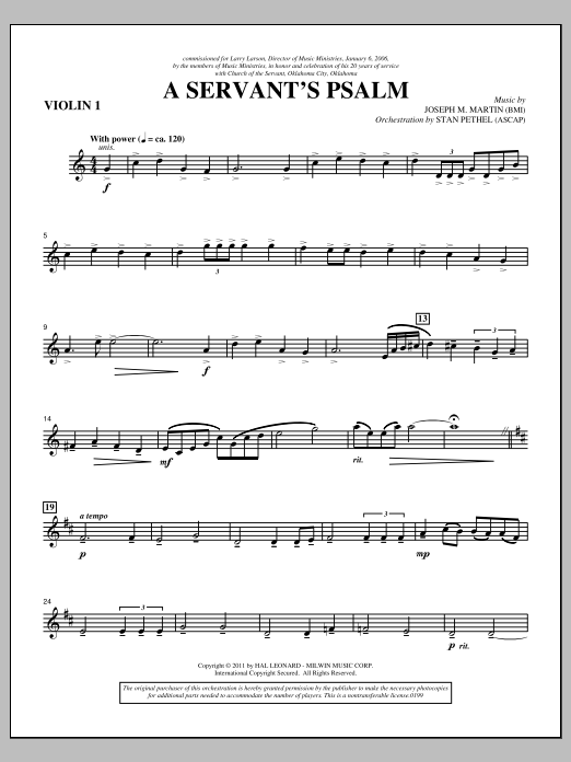 Download Joseph M. Martin A Servant's Psalm - Violin 1 Sheet Music