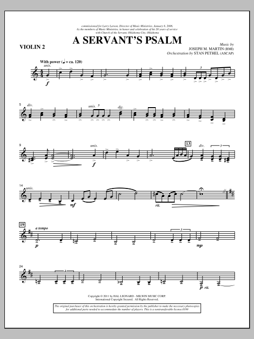 Download Joseph M. Martin A Servant's Psalm - Violin 2 Sheet Music