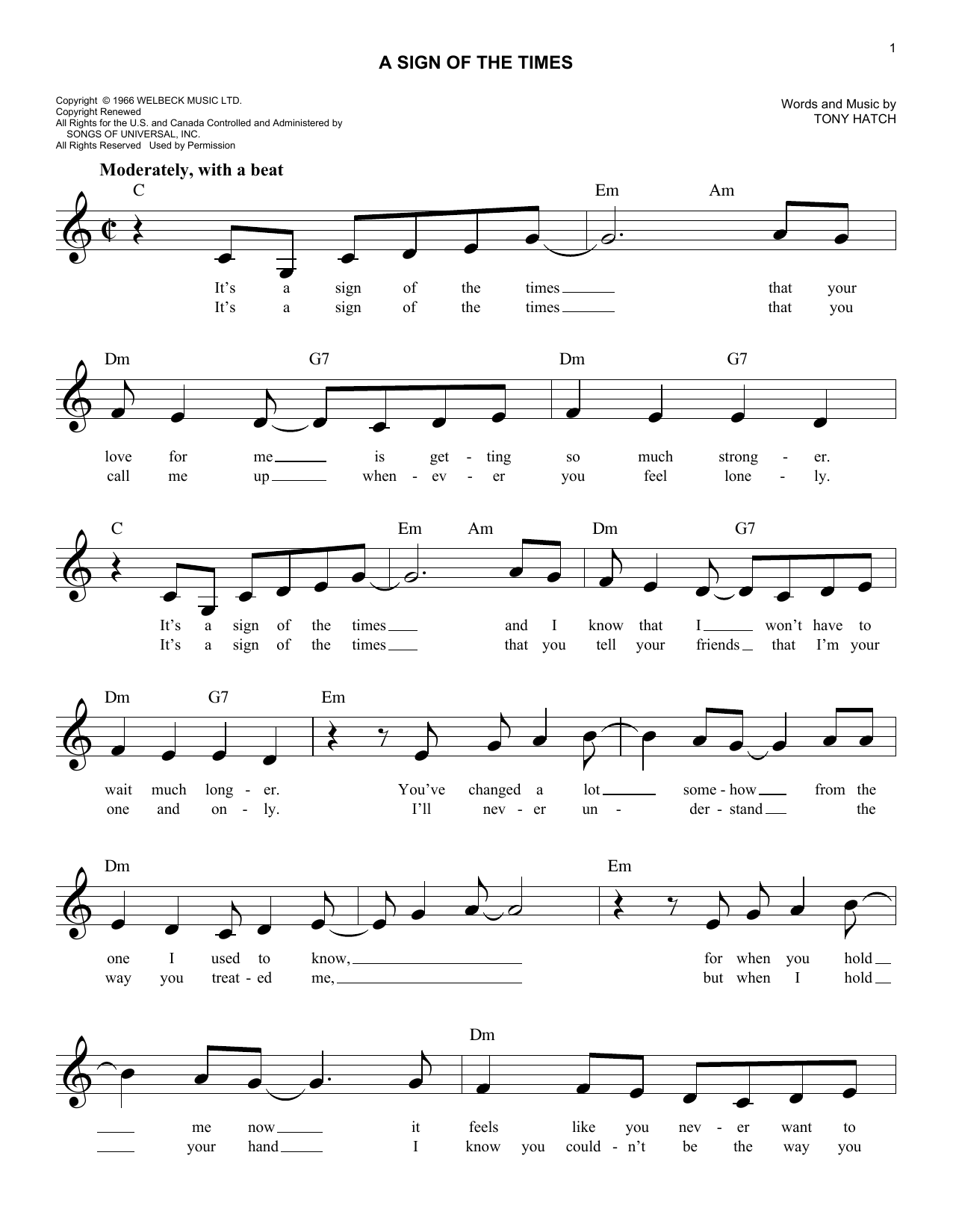 Download Petula Clark A Sign Of The Times Sheet Music