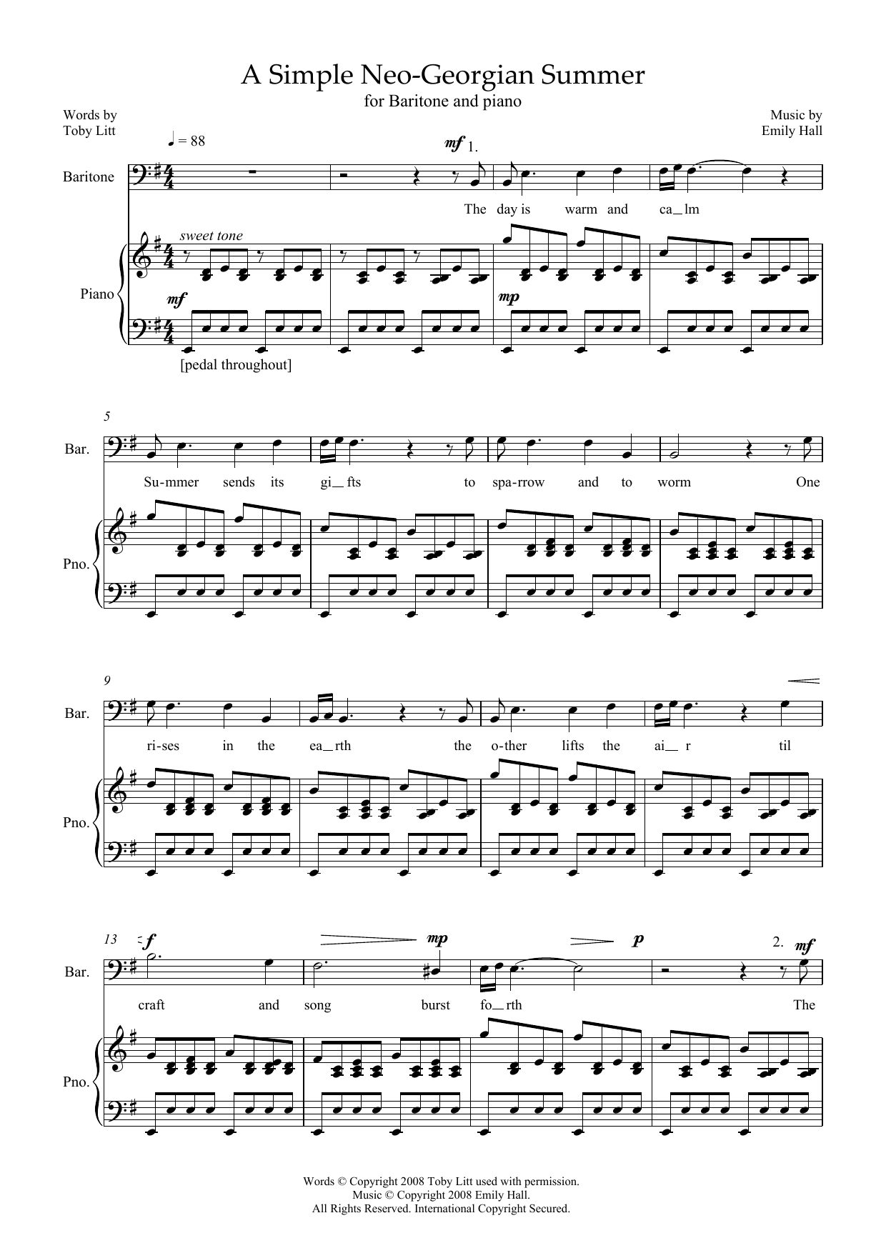 Download Emily Hall A Simple Neo-Georgian Summer (for barit Sheet Music