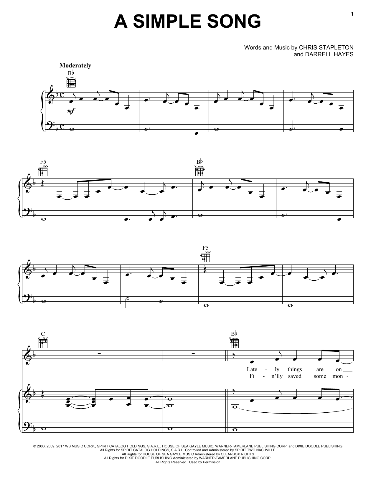 Download Chris Stapleton A Simple Song Sheet Music