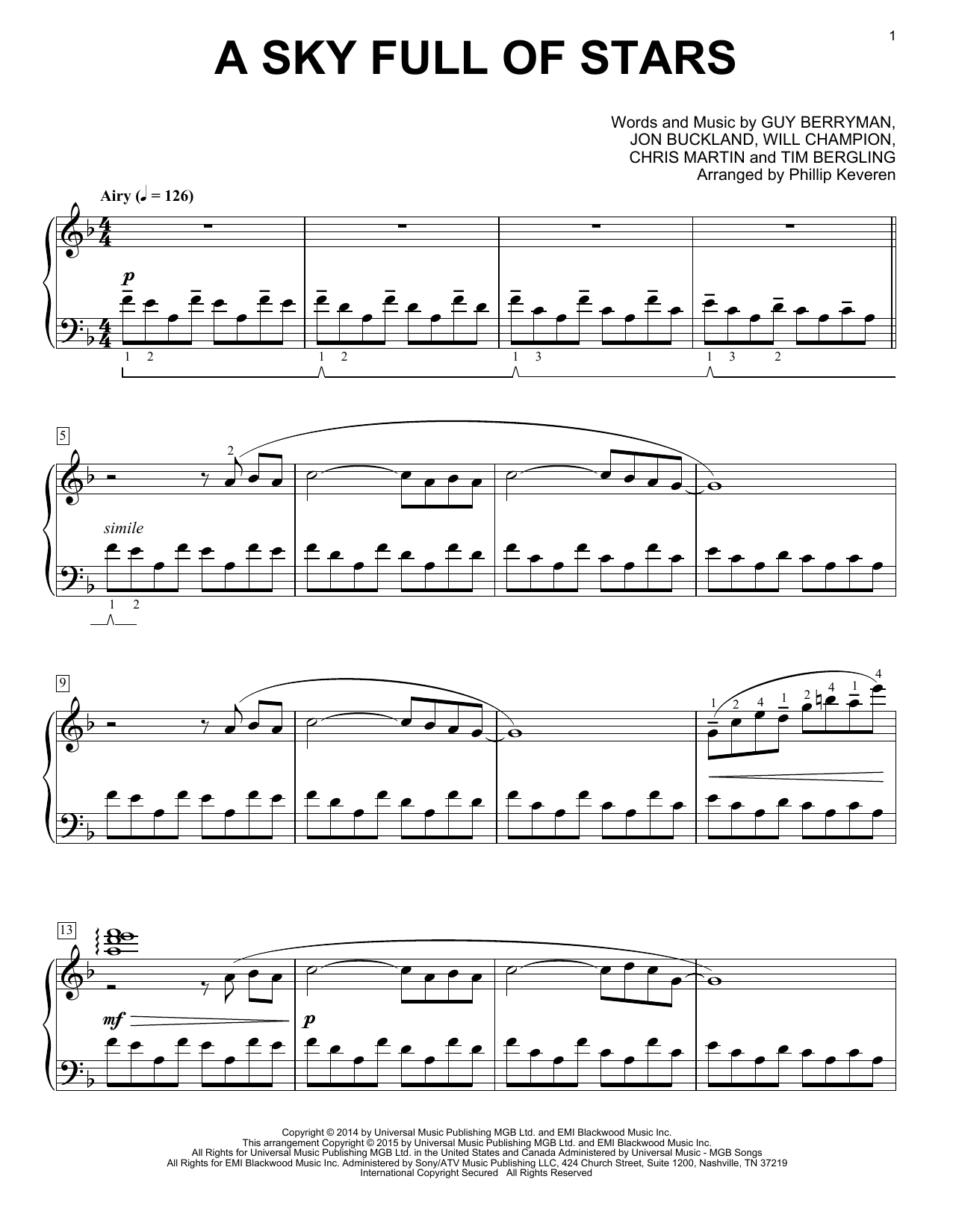 Download Coldplay A Sky Full Of Stars [Classical version] Sheet Music