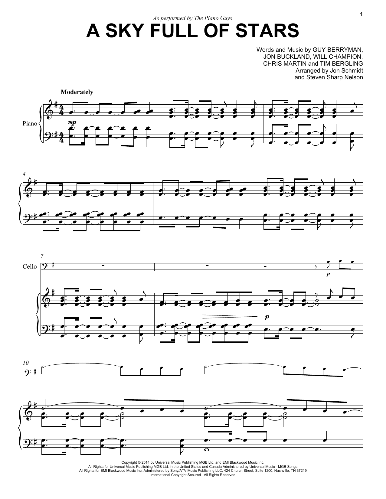 Download The Piano Guys A Sky Full Of Stars Sheet Music