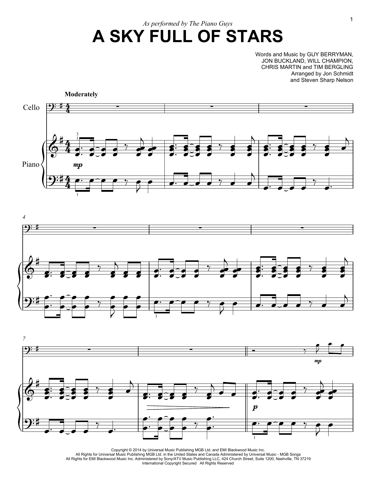 Download The Piano Guys A Sky Full Of Stars Sheet Music