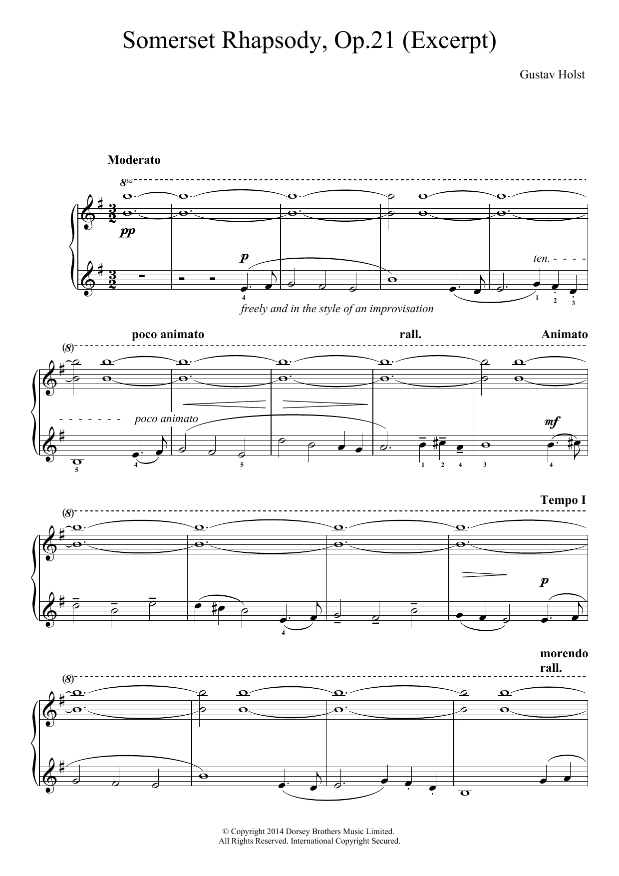 Download Gustav Holst A Somerset Rhapsody, Op. 21 Sheet Music