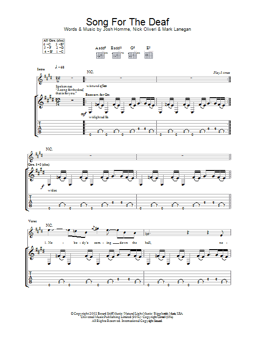 Download Queens Of The Stone Age A Song For The Deaf Sheet Music