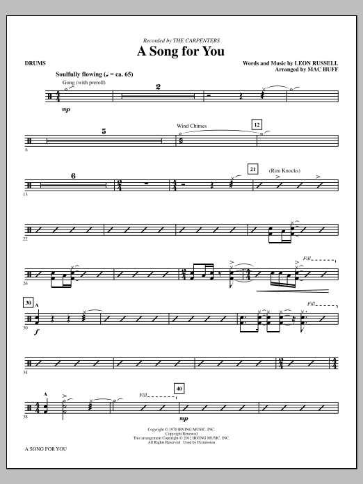 Download Carpenters A Song For You (arr. Mac Huff) - Drums Sheet Music