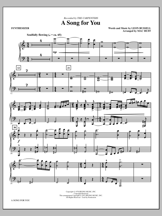 Download Carpenters A Song For You (arr. Mac Huff) - Synthe Sheet Music
