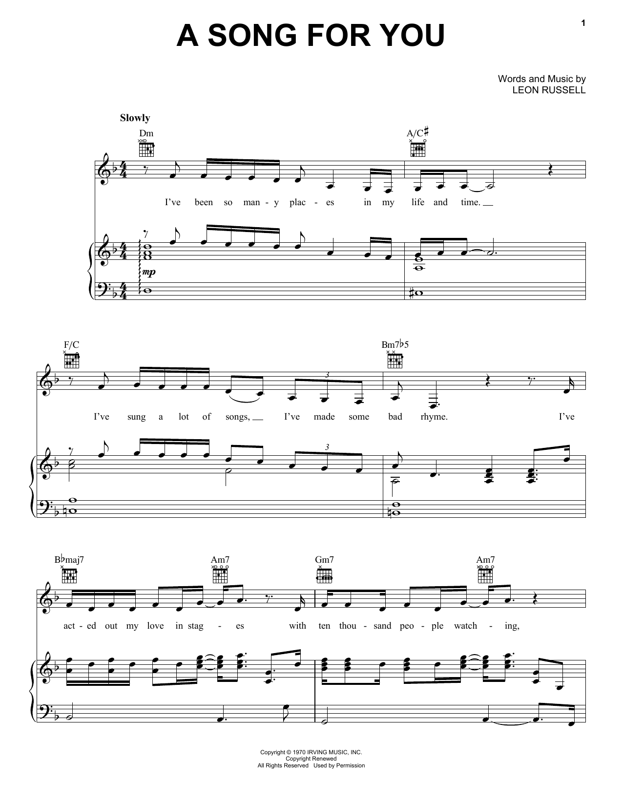 Download Carpenters A Song For You Sheet Music
