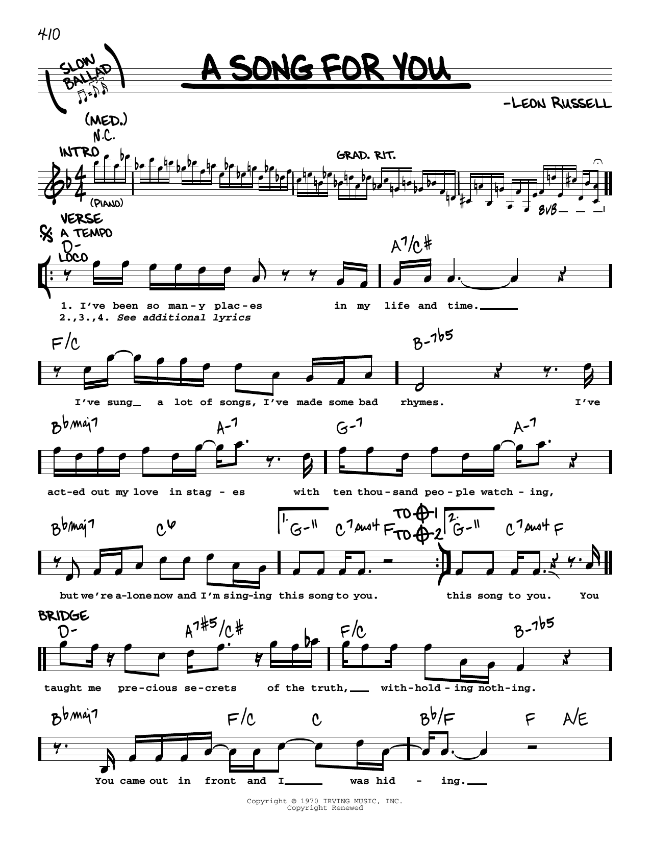 Download The Carpenters A Song For You Sheet Music