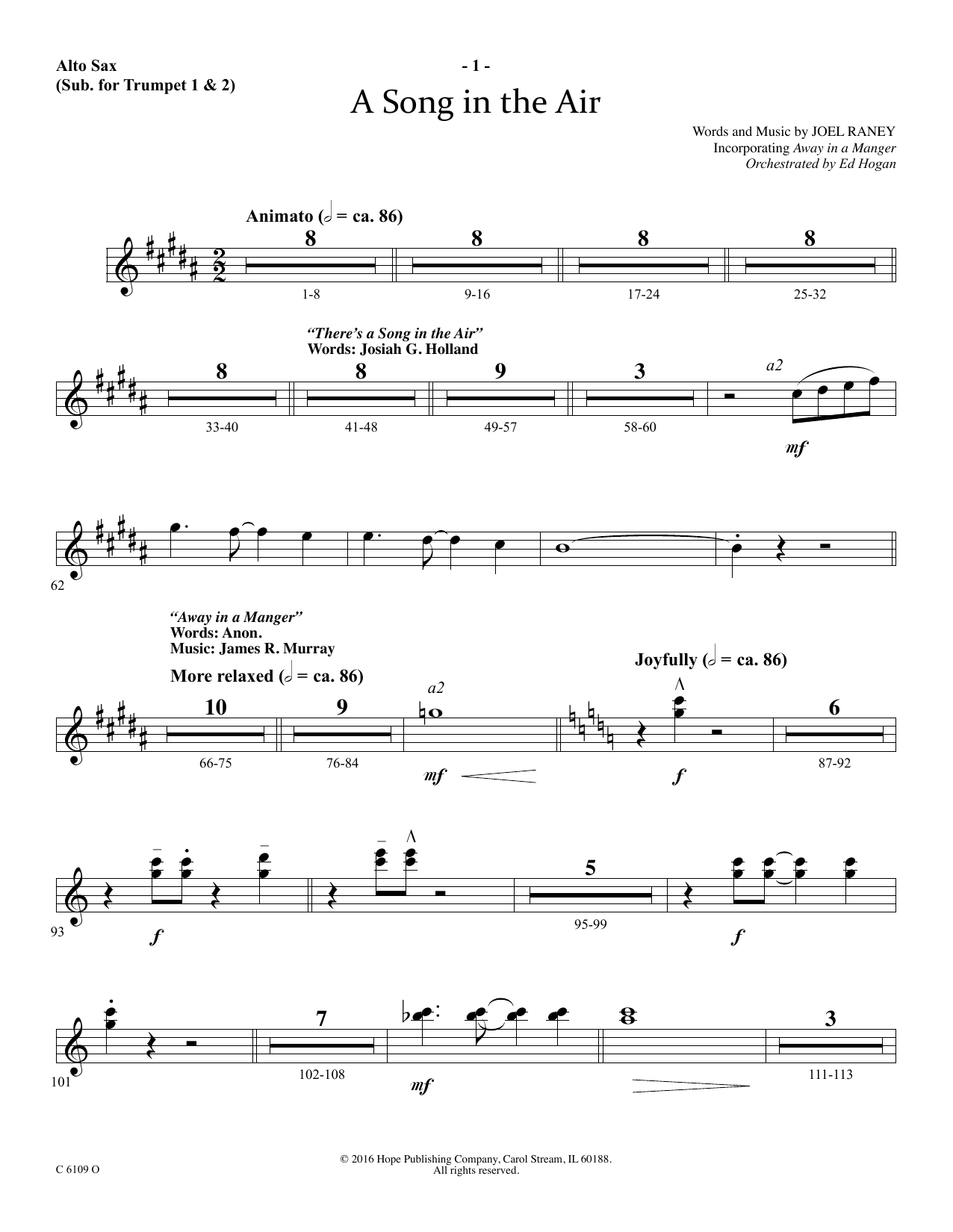 Download Ed Hogan A Song In The Air - Alto Sax (sub. Trum Sheet Music