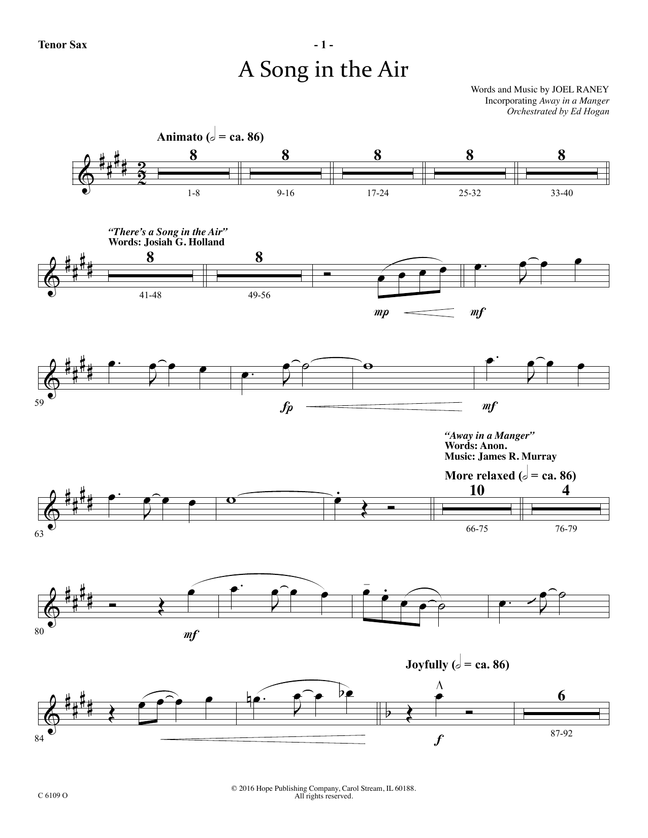 Download Ed Hogan A Song In The Air - Tenor Sax Sheet Music