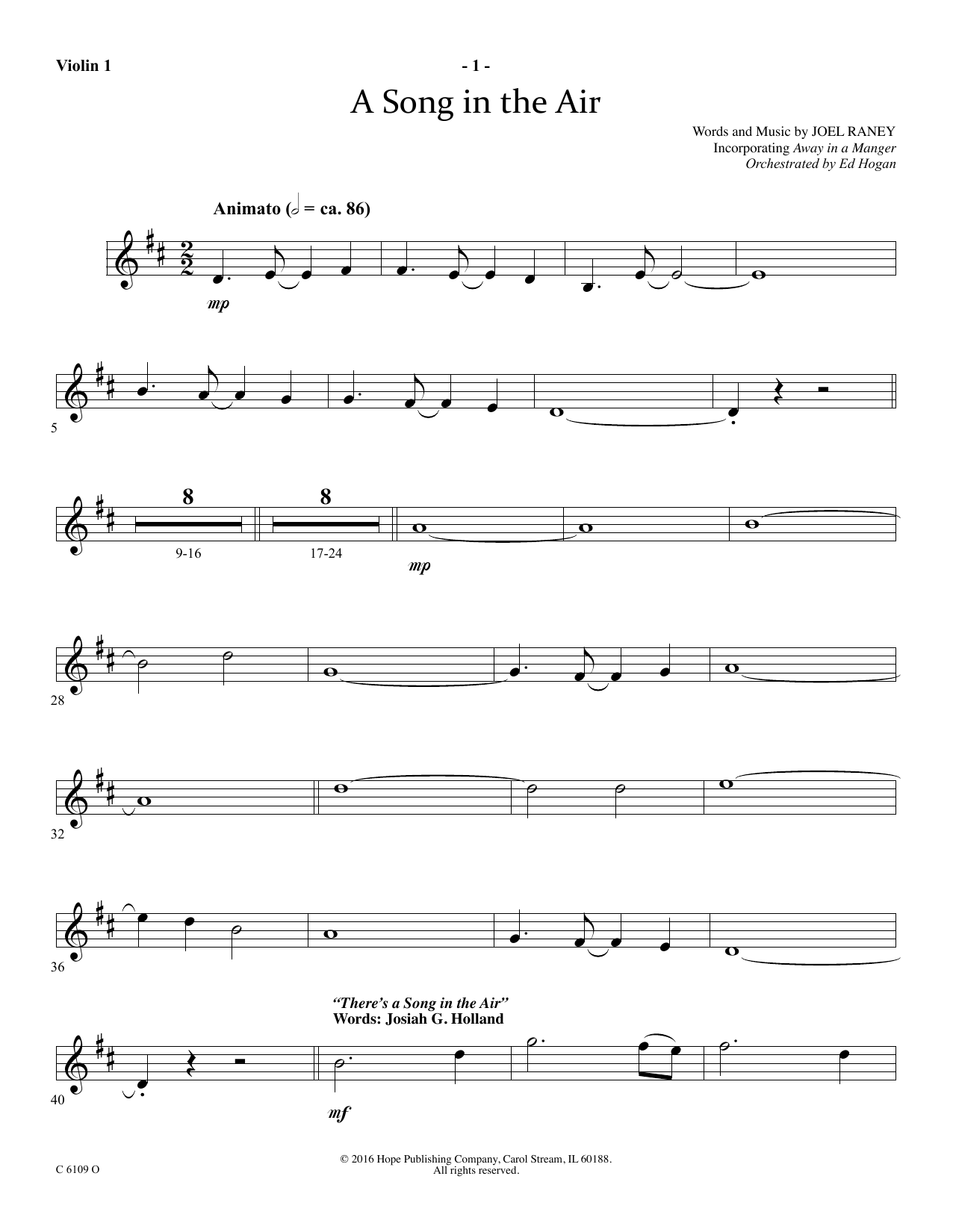 Download Ed Hogan A Song In The Air - Violin 1 Sheet Music