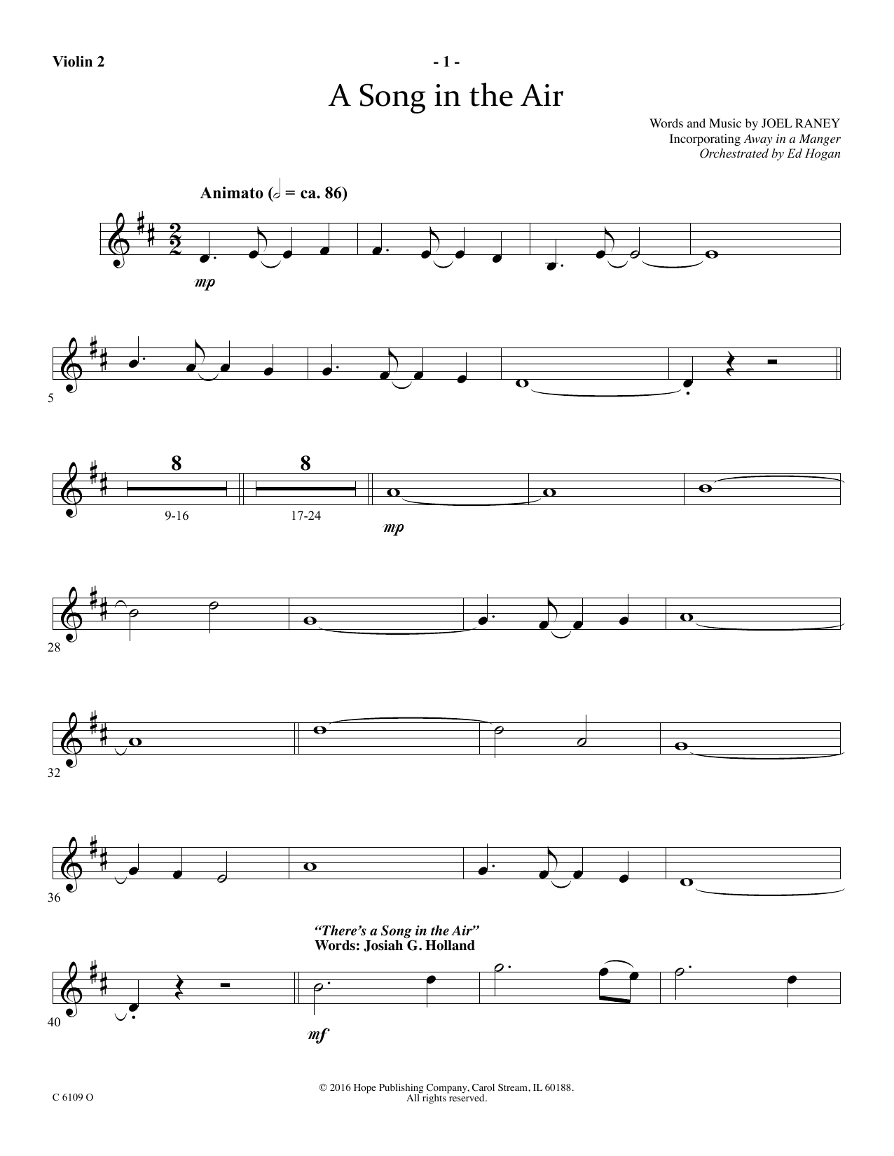 Download Ed Hogan A Song In The Air - Violin 2 Sheet Music