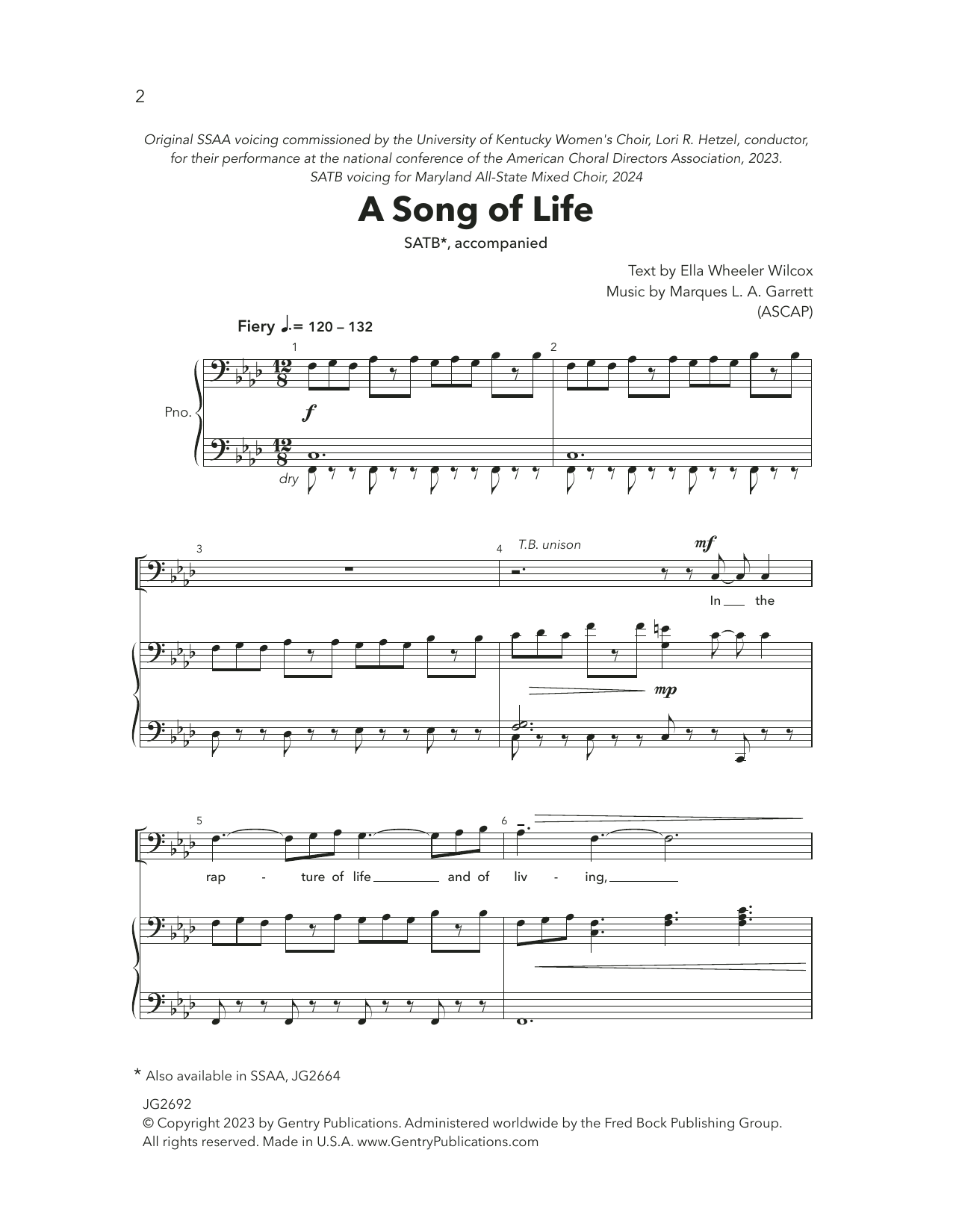 Download Marques L.A. Garrett A Song Of Life Sheet Music