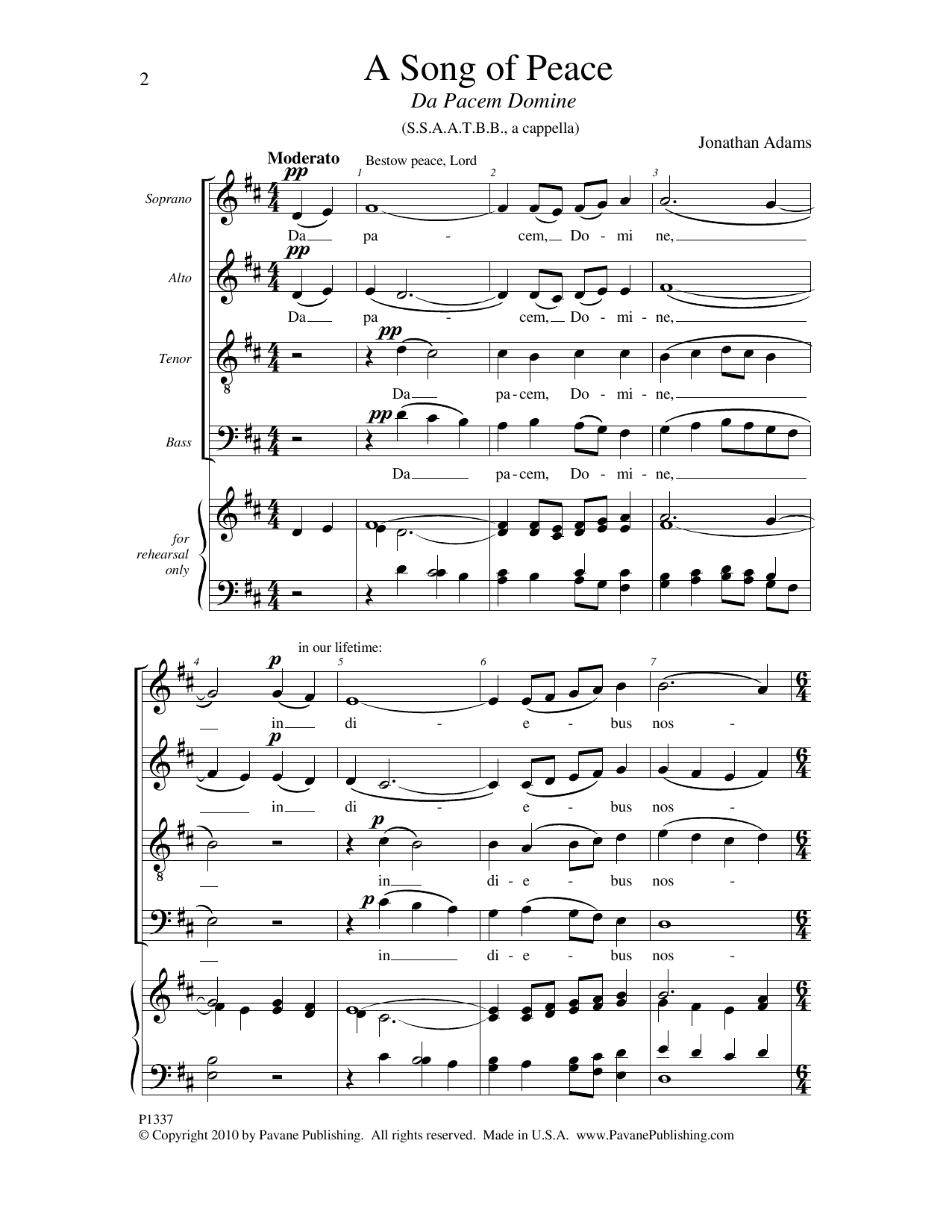 Download Jonathan Adams A Song Of Peace (Da Pacem Domine) Sheet Music