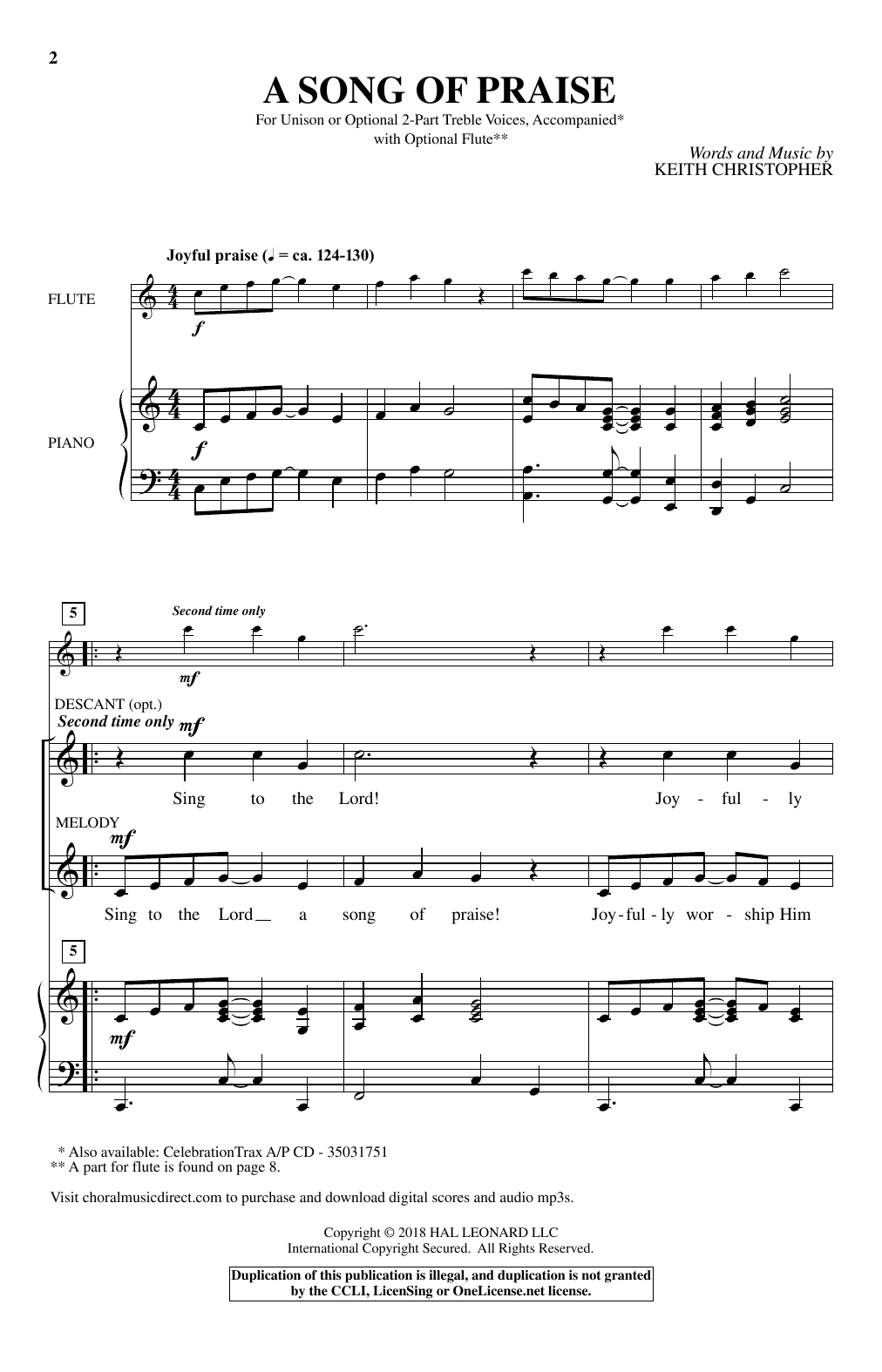 Download Keith Christopher A Song Of Praise Sheet Music