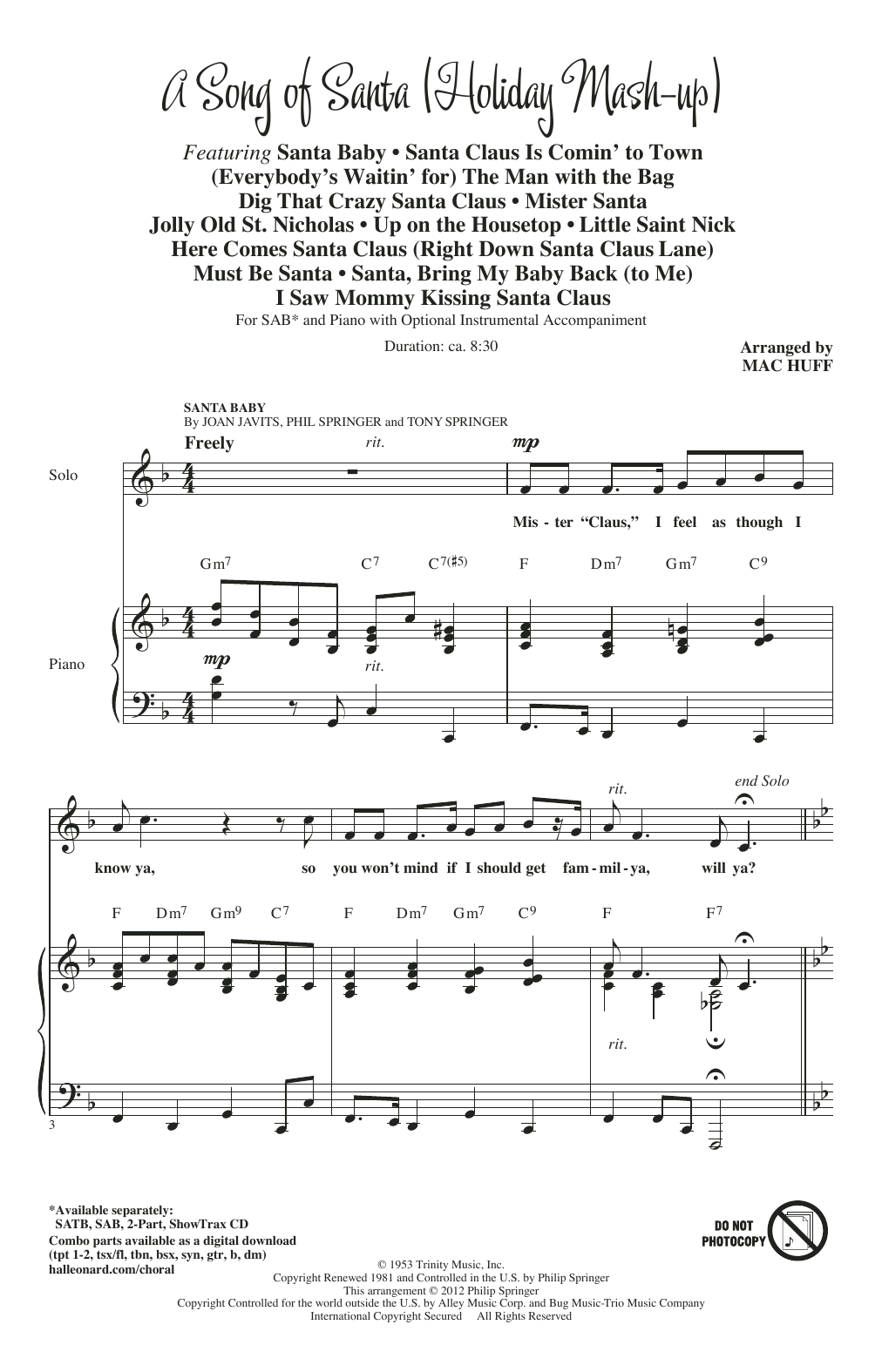 Download Mac Huff A Song Of Santa (Medley) Sheet Music