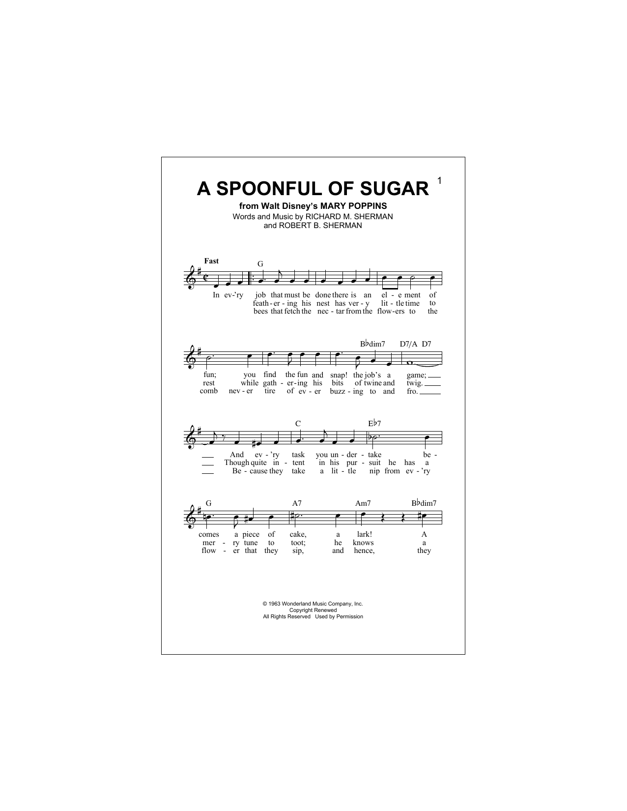 Download Richard M. Sherman A Spoonful Of Sugar Sheet Music