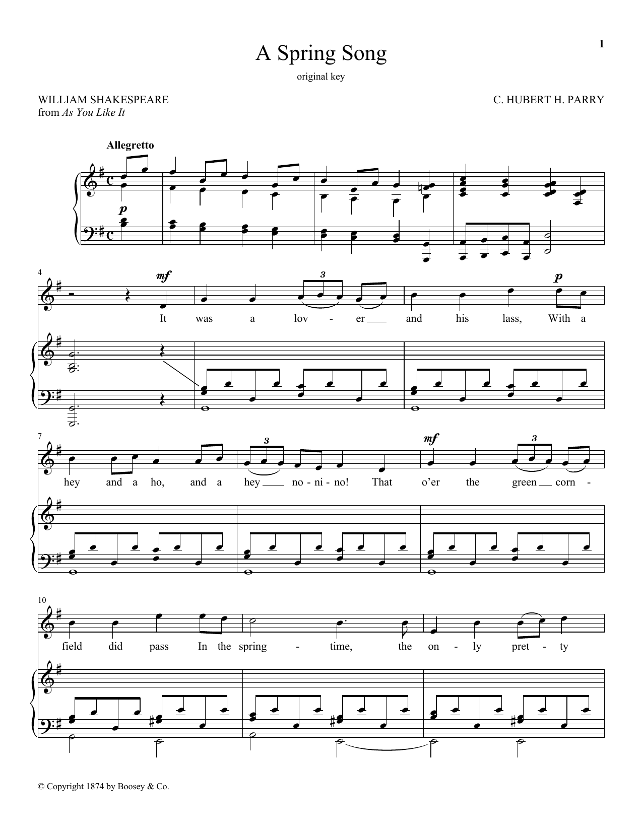 Download C. Hubert H. Parry A Spring Song, Op. 21, No. 2 Sheet Music