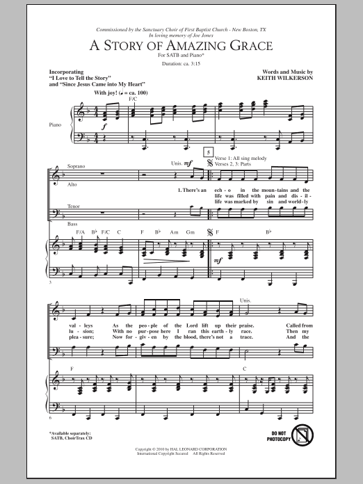Download Keith Wilkerson A Story Of Amazing Grace Sheet Music