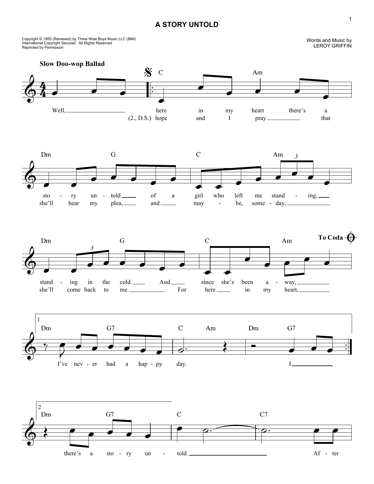 Download Leroy Griffin A Story Untold Sheet Music