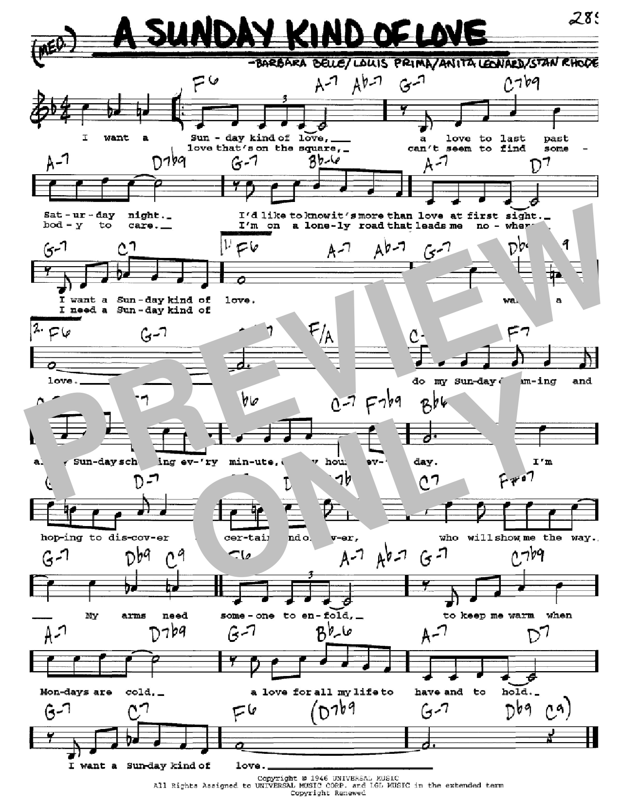 Download Louis Prima A Sunday Kind Of Love Sheet Music