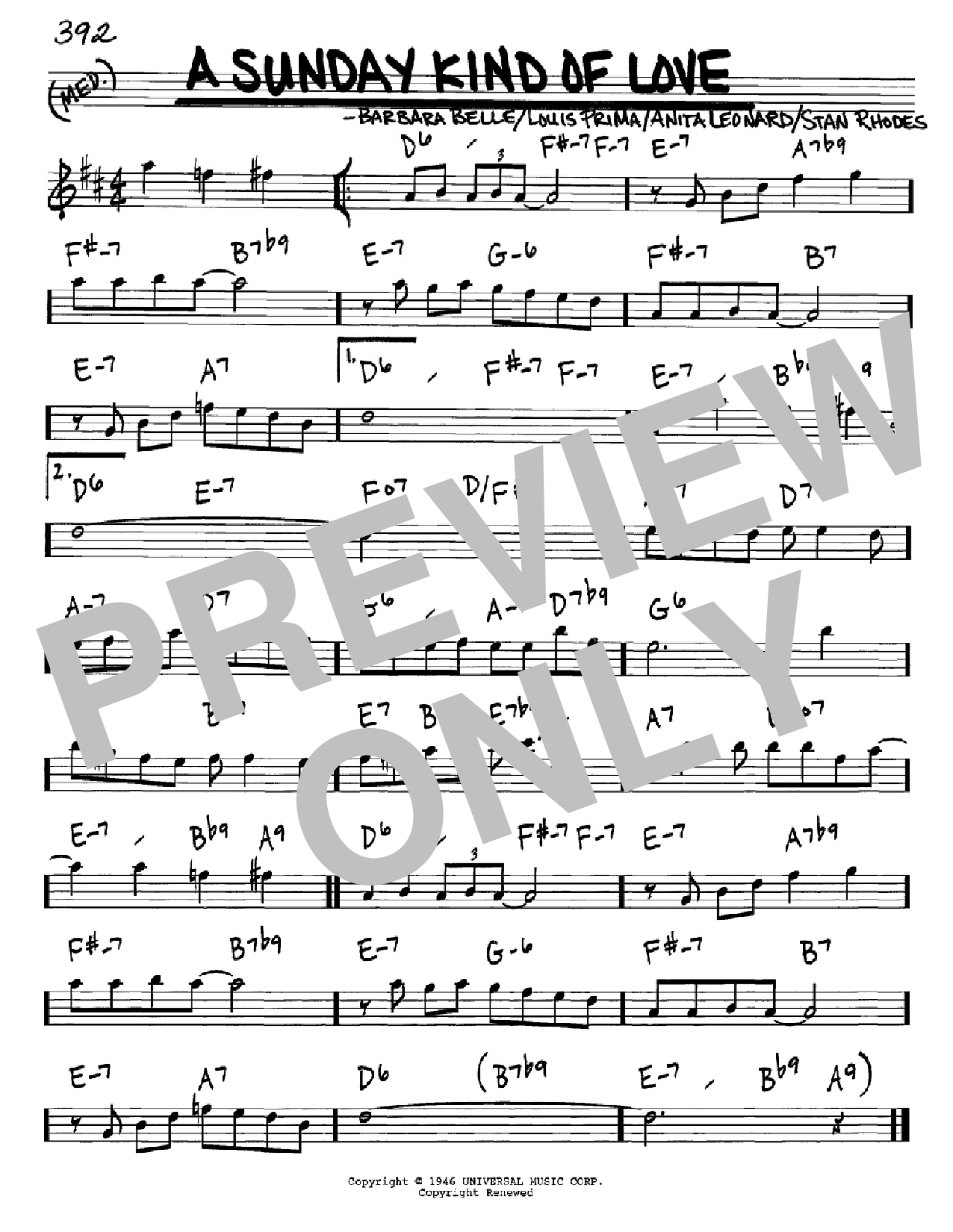 Download Louis Prima A Sunday Kind Of Love Sheet Music