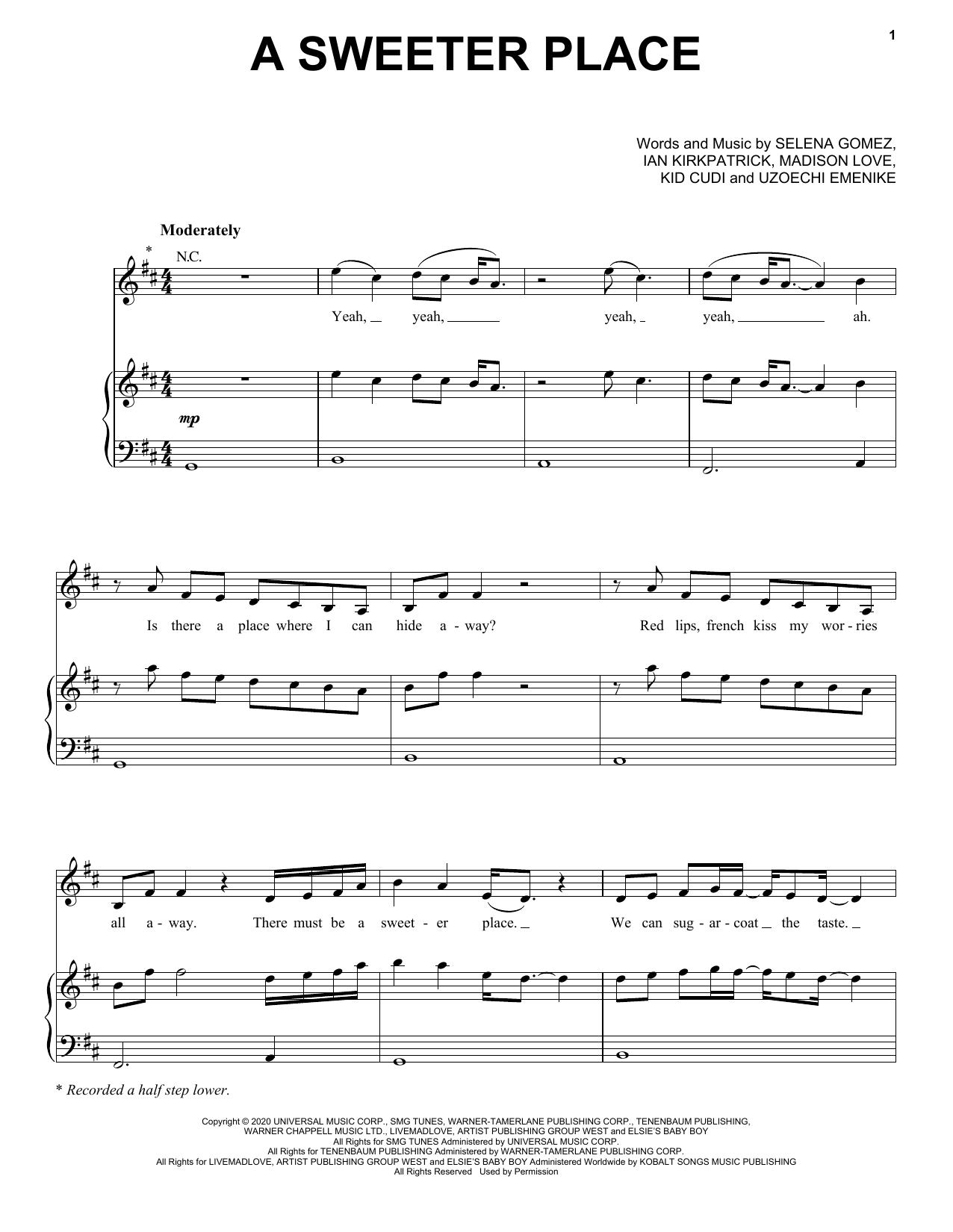 Download Selena Gomez A Sweeter Place (feat. Kid Cudi) Sheet Music