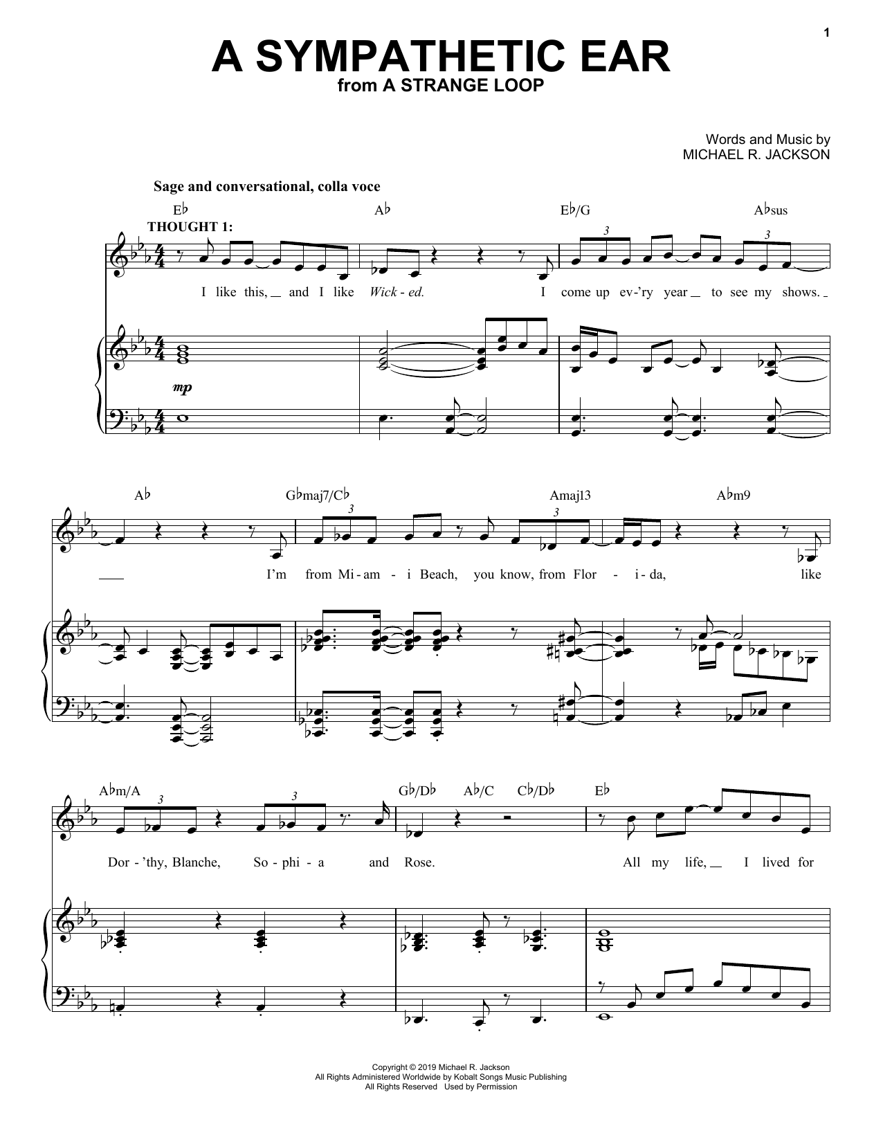 Download Michael R. Jackson A Sympathetic Ear (from A Strange Loop) Sheet Music