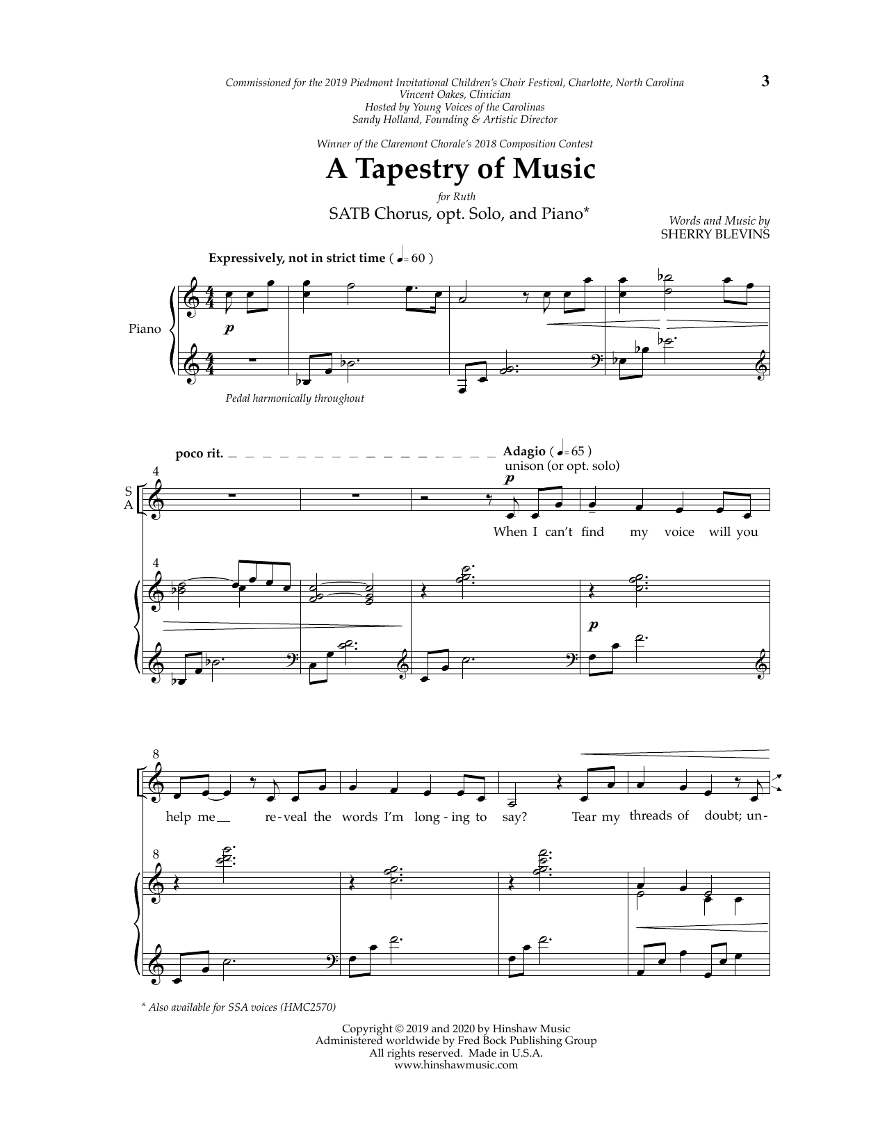 Download Sherry Blevins A Tapestry of Music Sheet Music