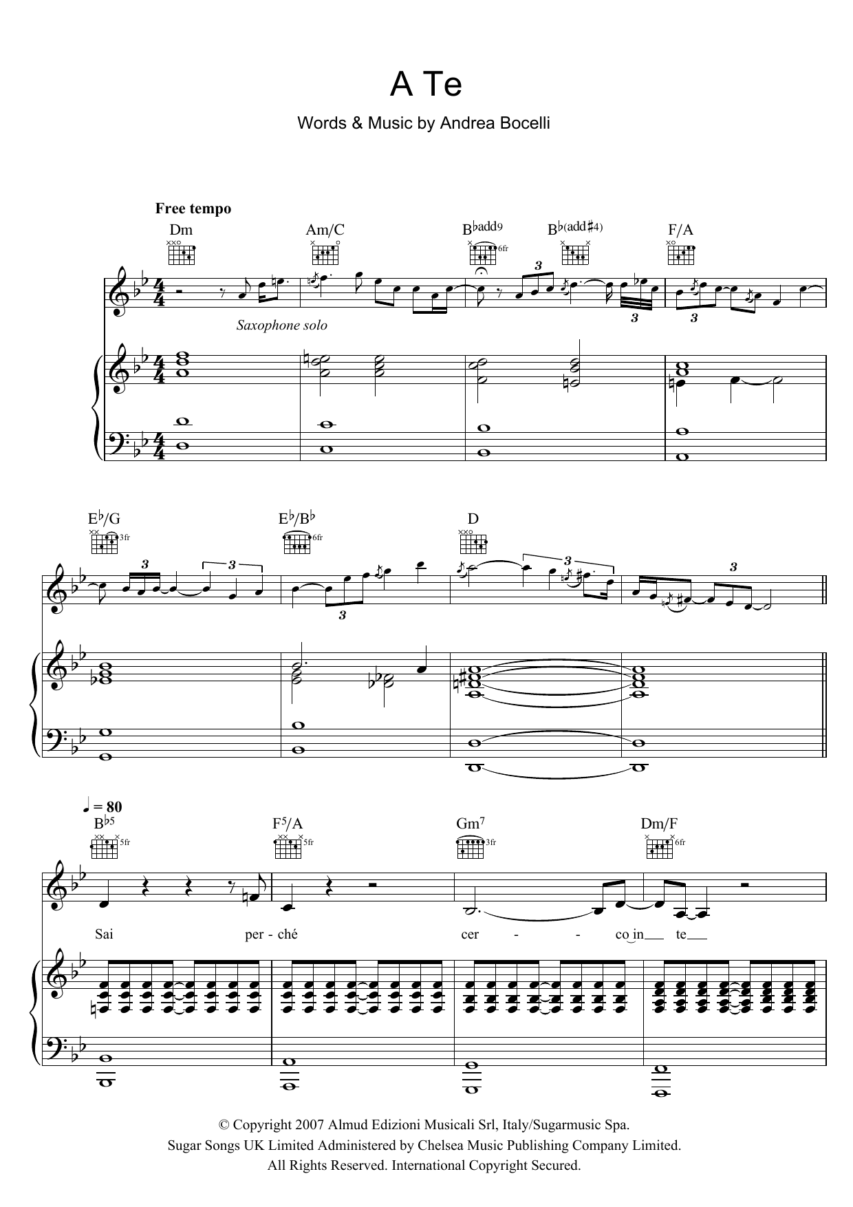 Download Andrea Bocelli A Te Sheet Music