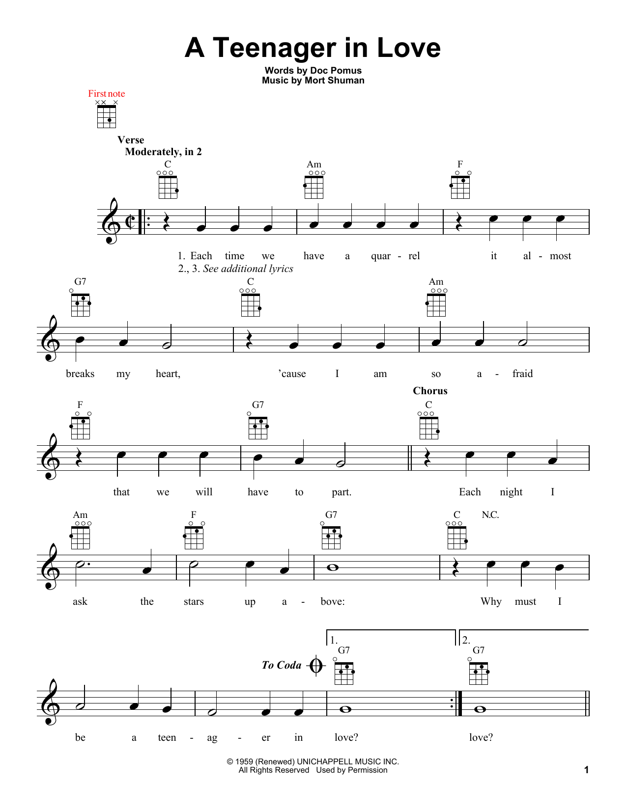 Download Dion & The Belmonts A Teenager In Love Sheet Music