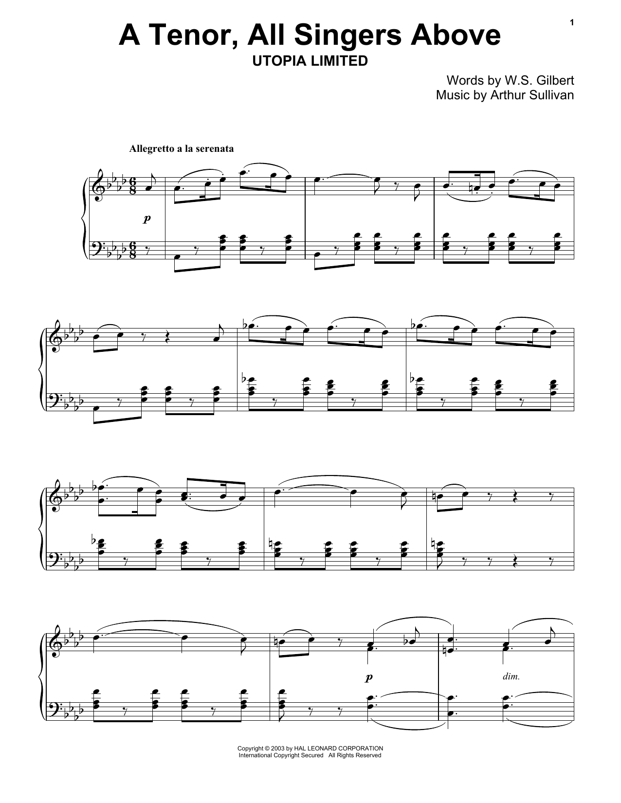 Download Gilbert & Sullivan A Tenor, All Singers Above Sheet Music