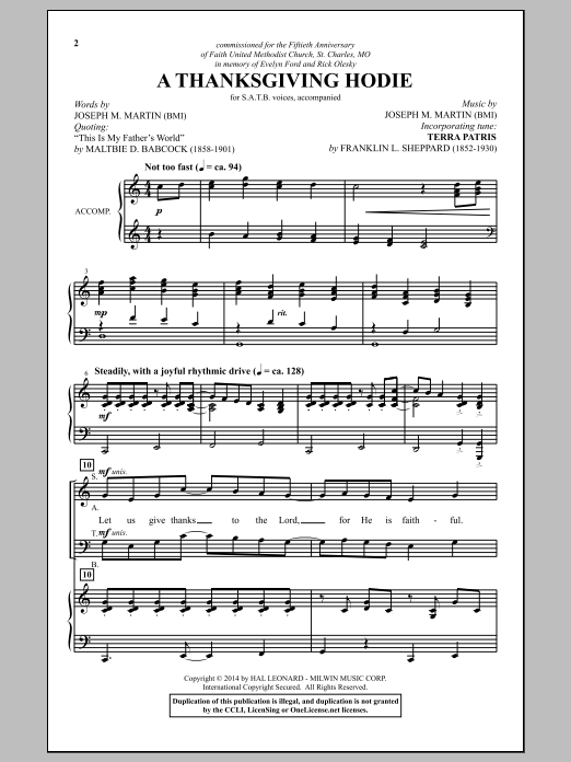 Download Joseph M. Martin A Thanksgiving Hodie Sheet Music