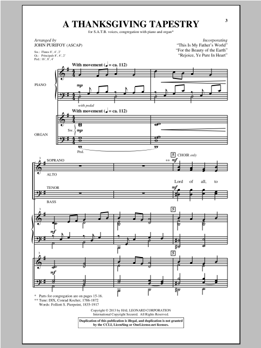 Download John Purifoy A Thanksgiving Tapestry Sheet Music