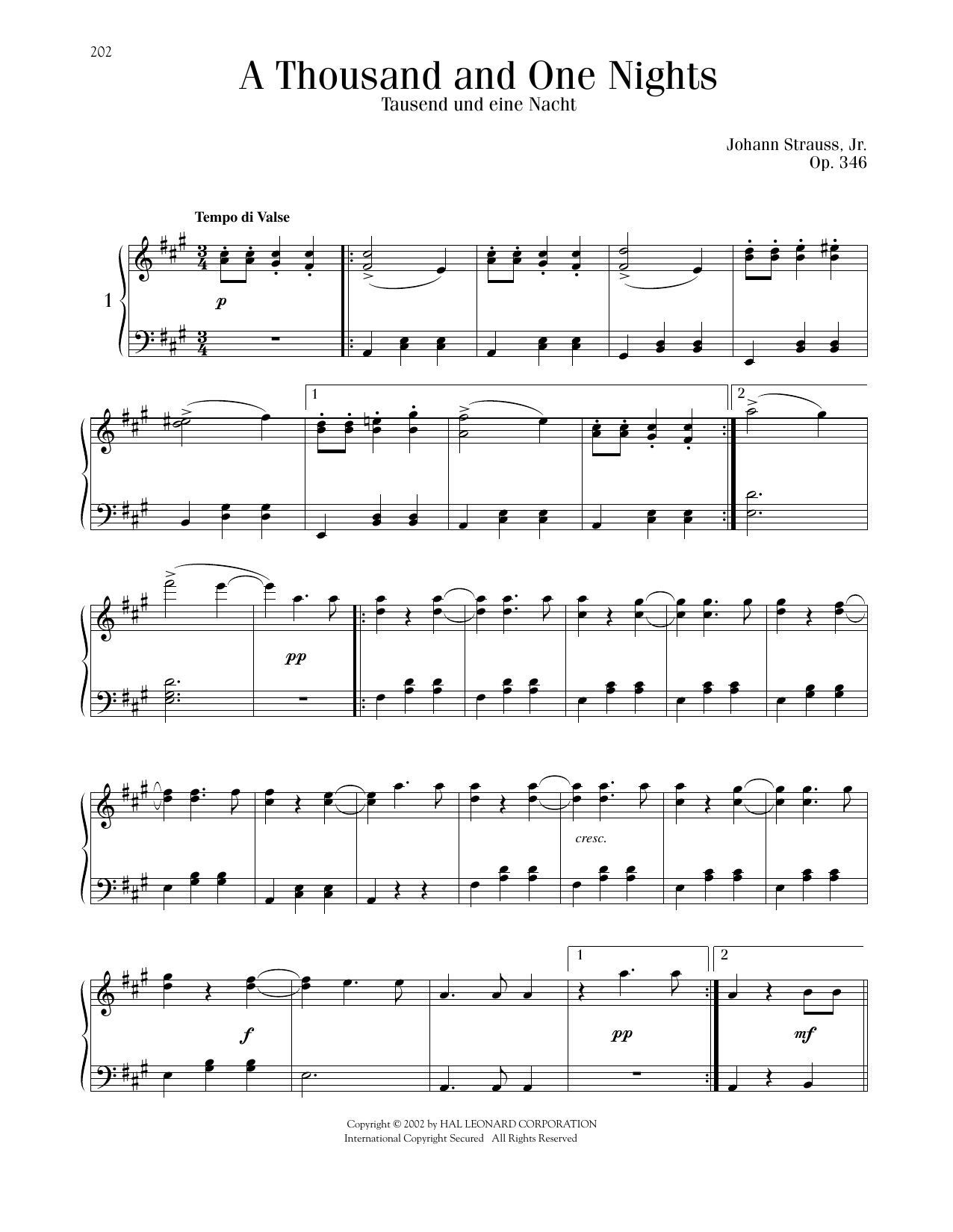 Johann Strauss A Thousand And One Nights, Op. 346 sheet music notes printable PDF score