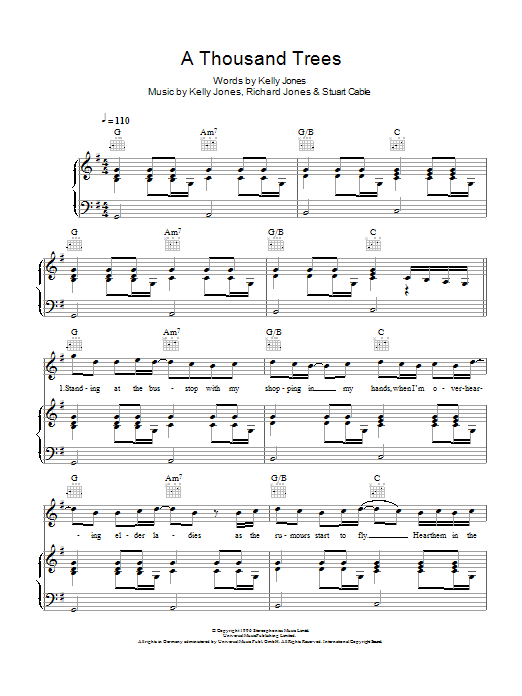 Download Stereophonics A Thousand Trees Sheet Music
