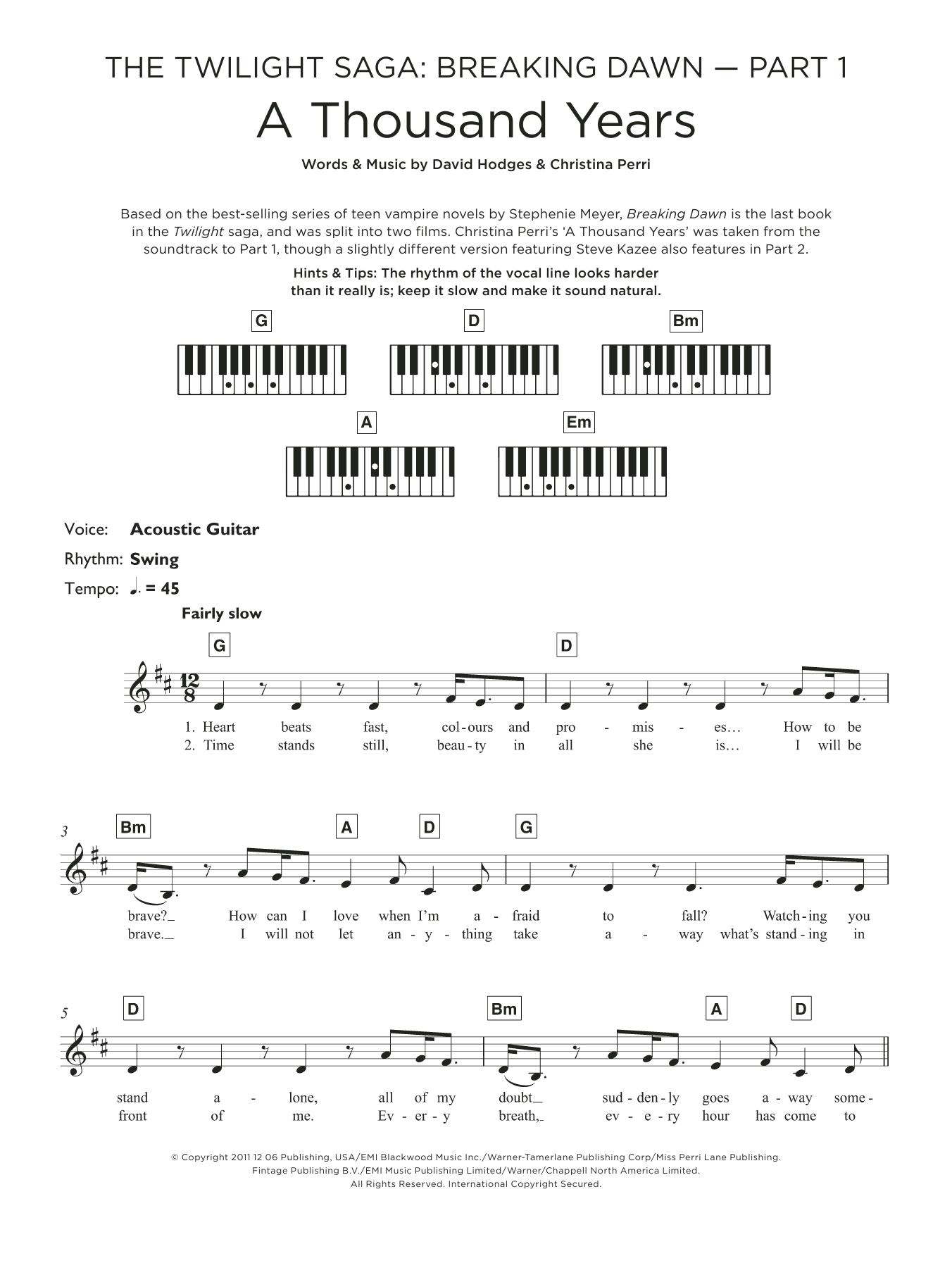 Download Christina Perri A Thousand Years Sheet Music