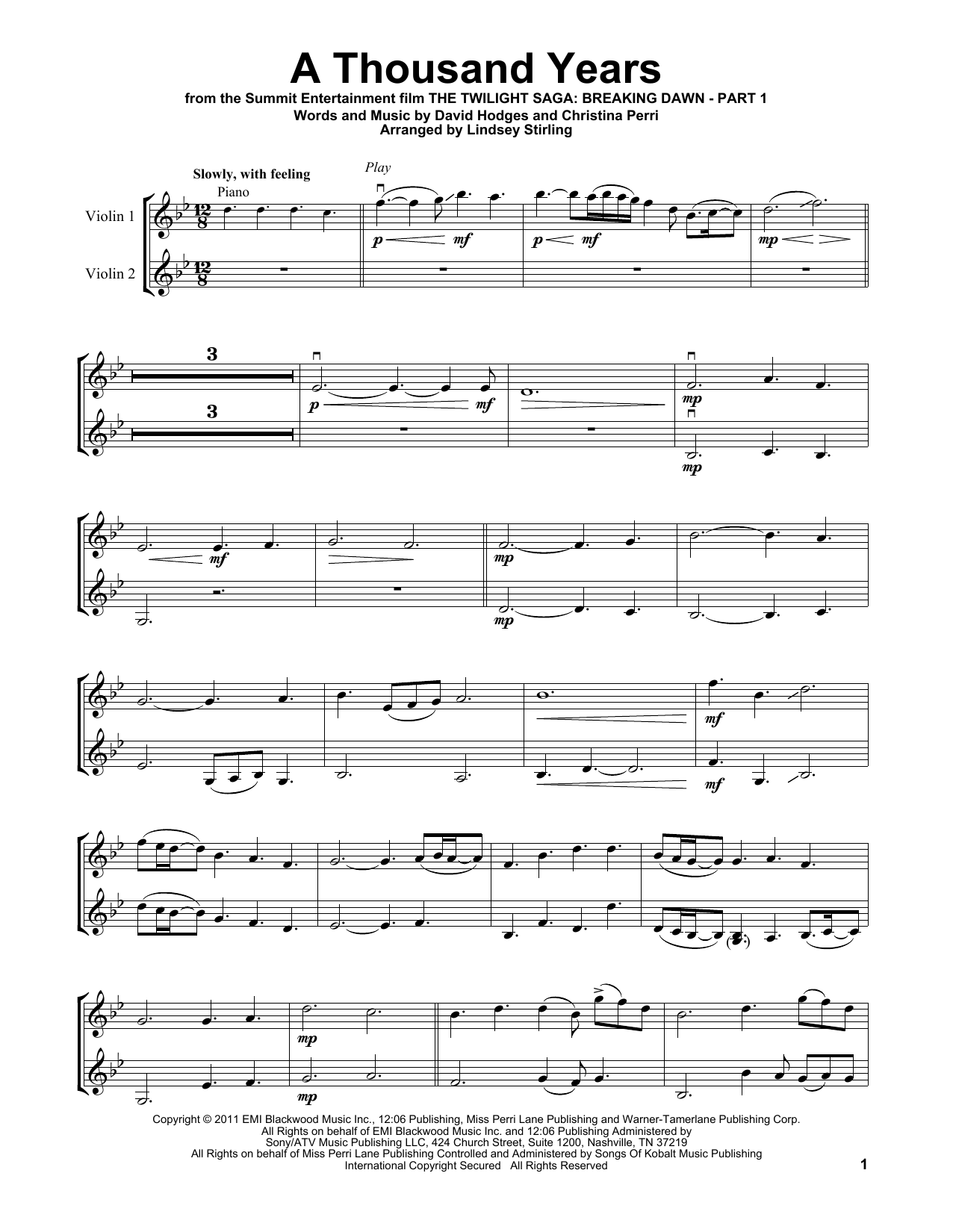 Download Lindsey Stirling A Thousand Years Sheet Music